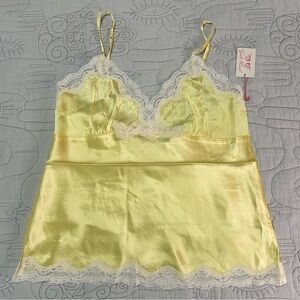 NEW Pearl Lace Two Tone Silk Cami Sz L Sunshine Yellow White Lace